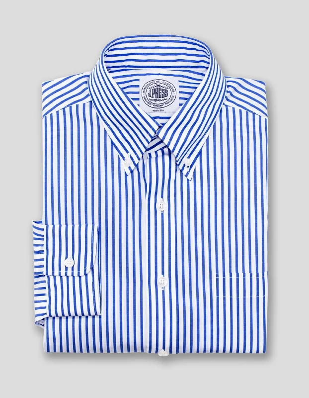 BLUE WHITE BUTCHER STRIPE BROADCLOTH DRESS SHIRT Refined Men's Hand