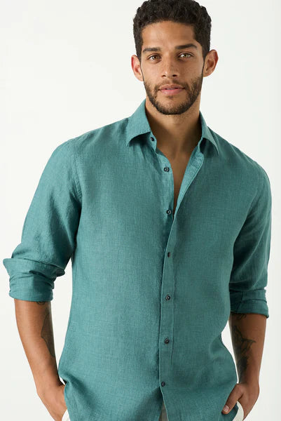 M.J. Bale - Bradfield Linen Shirt - Salerno Green Lumberjack