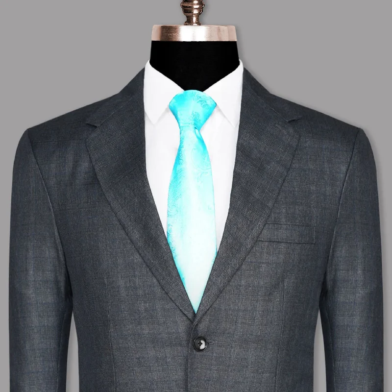 Charcoal with Subtle sky Windowpane Wool Blend Blazer Unique Men's Upcycled