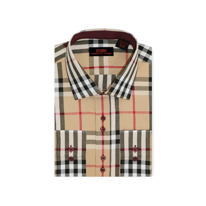 STEVENLAND: Plaid Dress Shirt DS263 Refined Men's Classic 