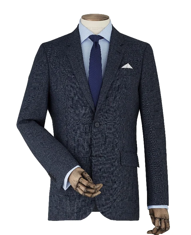 Navy Check Wool-Blend Tailored Suit Jacket Beach