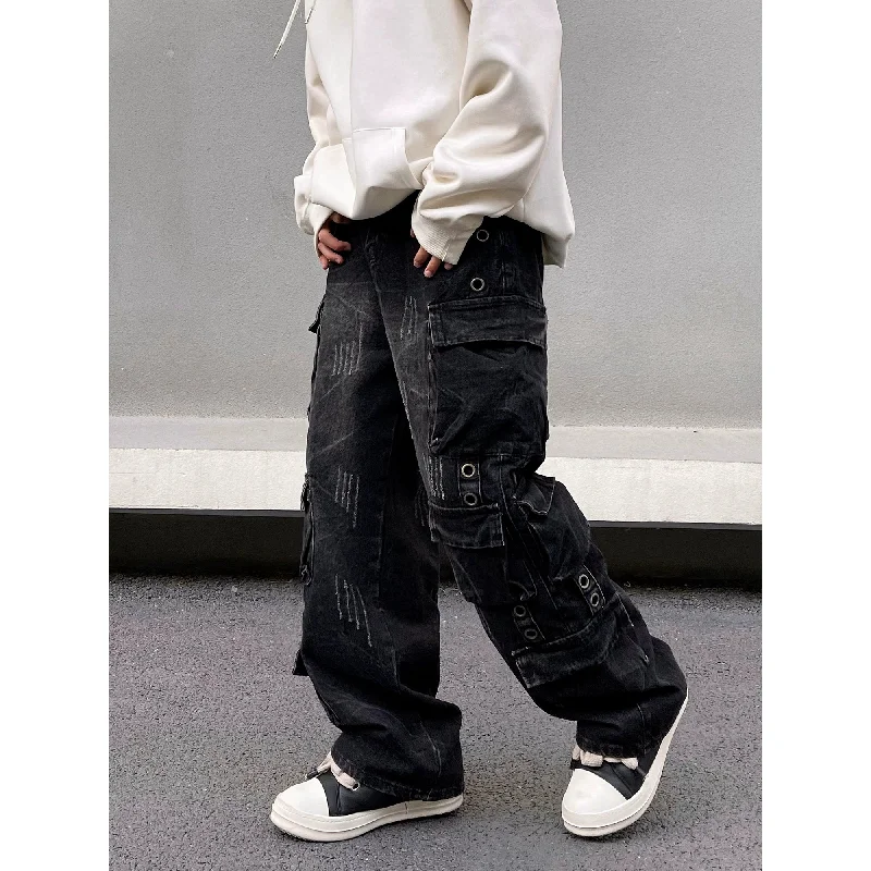 Distressed Utility Cargo Jeans Hip Men's Urban