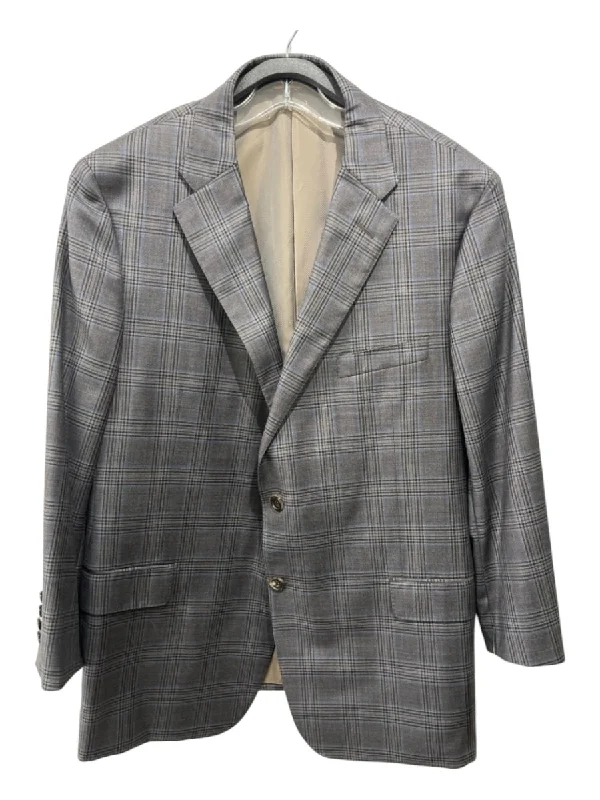 Hickey Freeman Brown & Blue Wool Blend Plaid 2 Button Men's Blazer Traditional Men's Wool