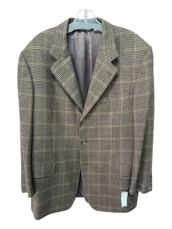 Isaia Brown & Beige Print Wool Plaid 3 button Men's Blazer Practical Men's Quick