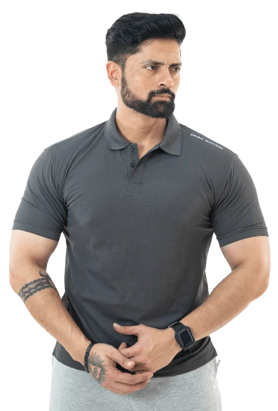 Charcoal Grey Mars Polo T-shirt Preppy Men's College