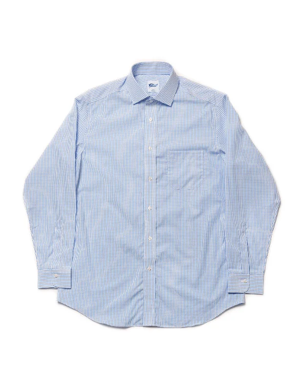 LIGHT BLUE CHECK SPREAD COLLAR SHIRT - TRIM FIT Sharp Men's Italian