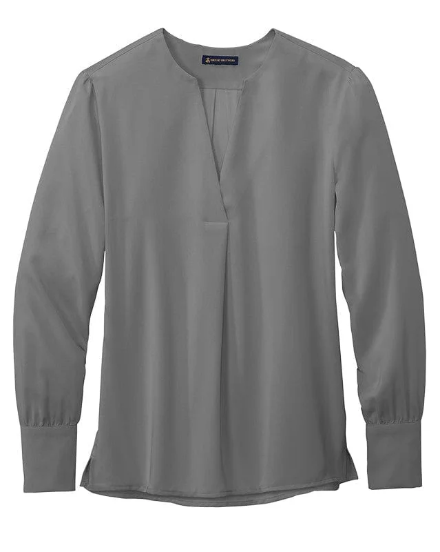 Brooks Brothers - Women's Open-Neck Satin Blouse Masculine Men's Thick