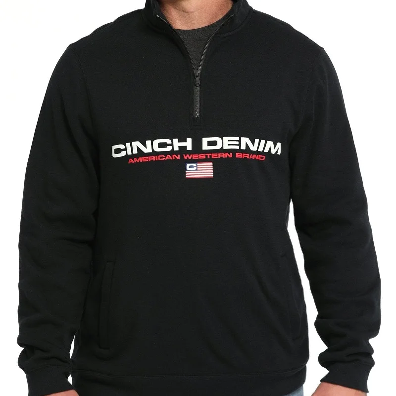 Cinch Men's Vintage American Logo 1/4 Zip Fleece Pullover in Black British Gentleman Style