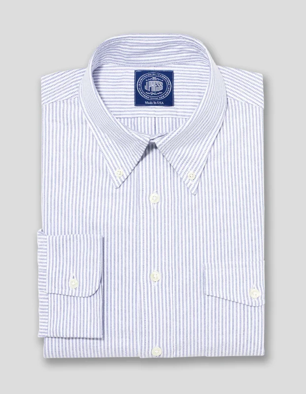 BLUE/WHITE OXFORD DRESS SHIRT WITH FLAP POCKET - TRIM FIT Cozy Men's Winter