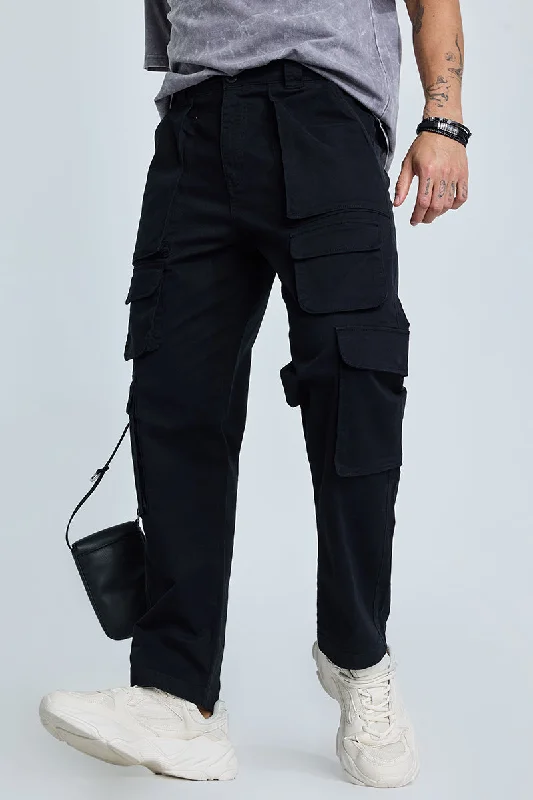 Black Relaxed Fit Cargo Pants Bohemian Men's Free