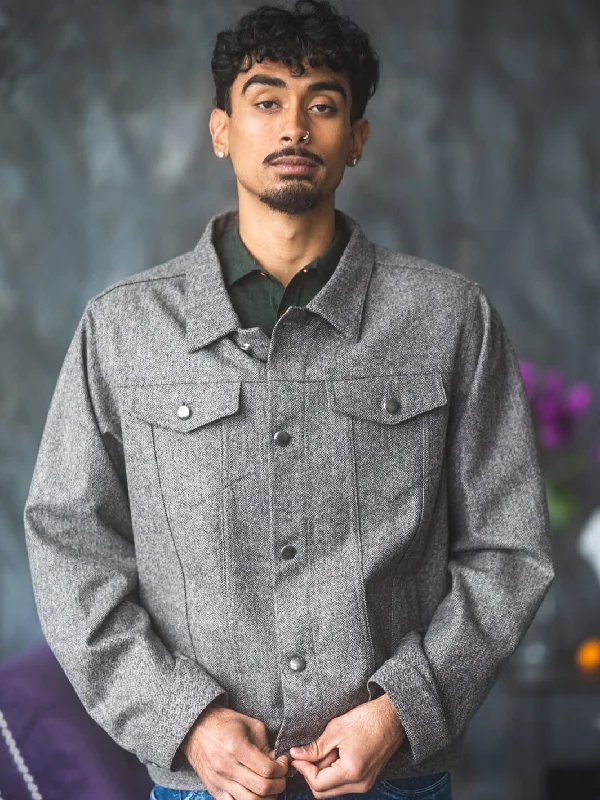 Grey Herringbone Merino Jacket Unique Men's Patch