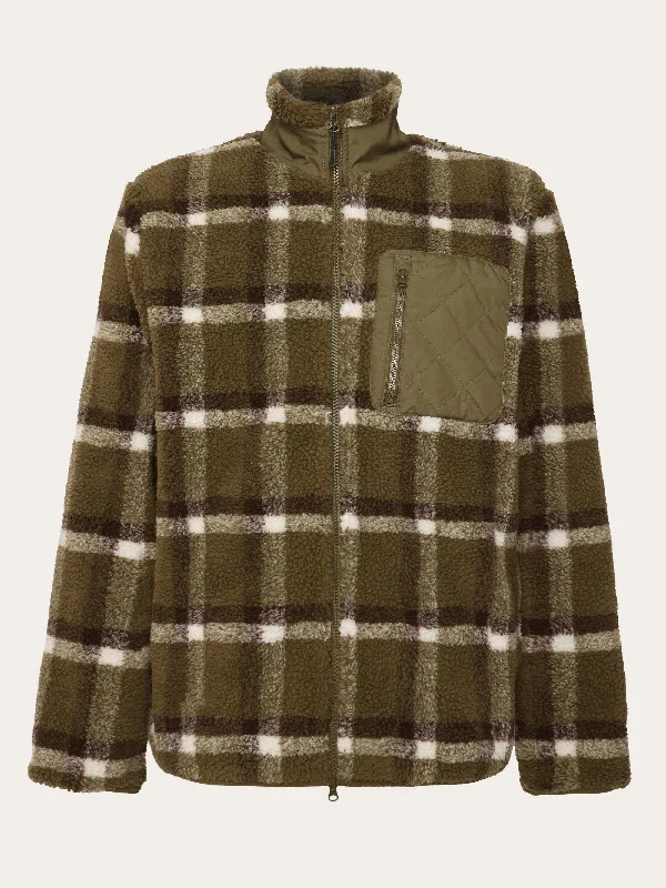 Teddy high neck check zip jacket - GRS/Vegan - Green check Traditional Men's Wool