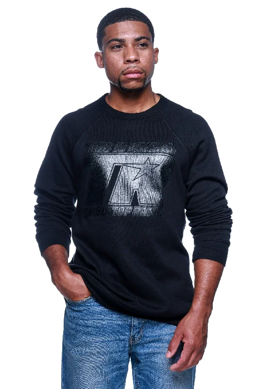 Black-on-Black Top Rank Crewneck Sweatshirt with Gel Imprint Trendy Men's Oversized