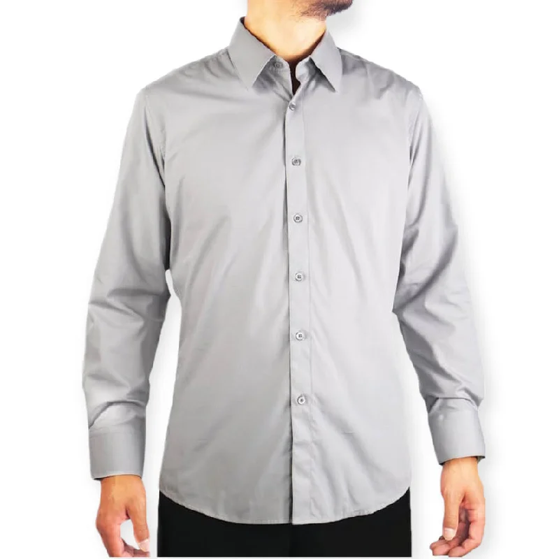 AMANTI: Slim Dress Shirt Silver Elegant Men's Formal 