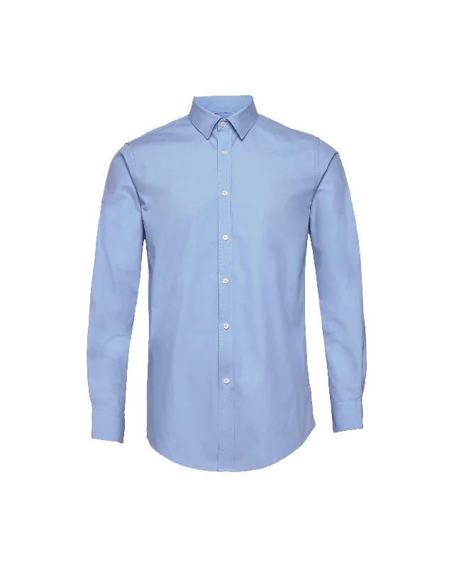 French Blue Twill Natural Stretch Cotton Dress Shirt Street