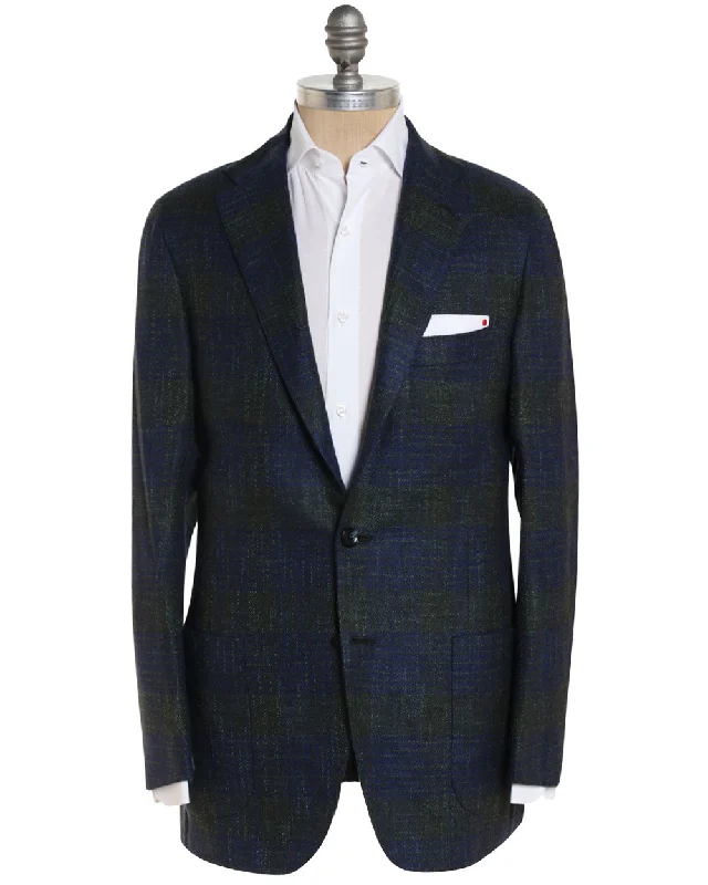 Olive and Blue Cashmere Blend Plaid Sportcoat Minimalist Men's Casual 