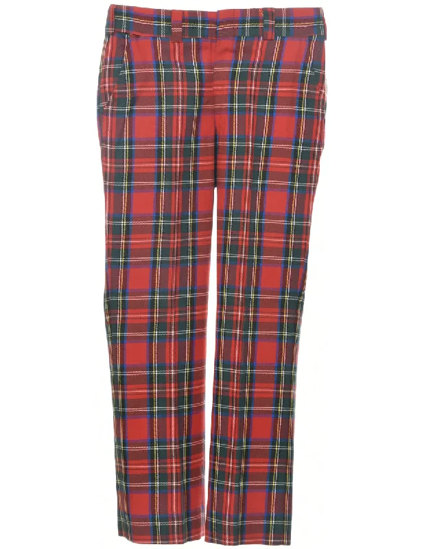 Plaid Pattern Trousers - W31 L30 Sleek Men's Contemporary 