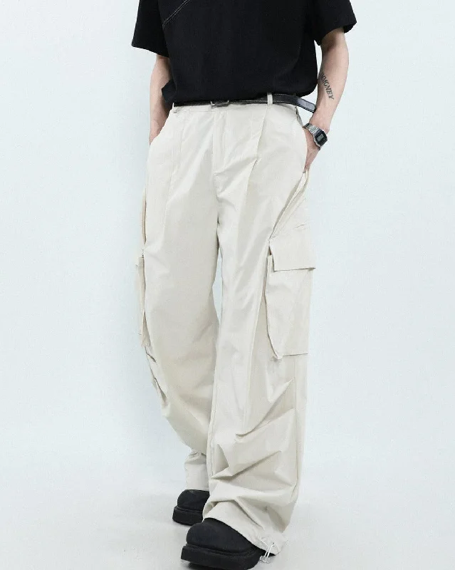 Solid Wide Leg Cargo Pants Dapper Men's 1920S