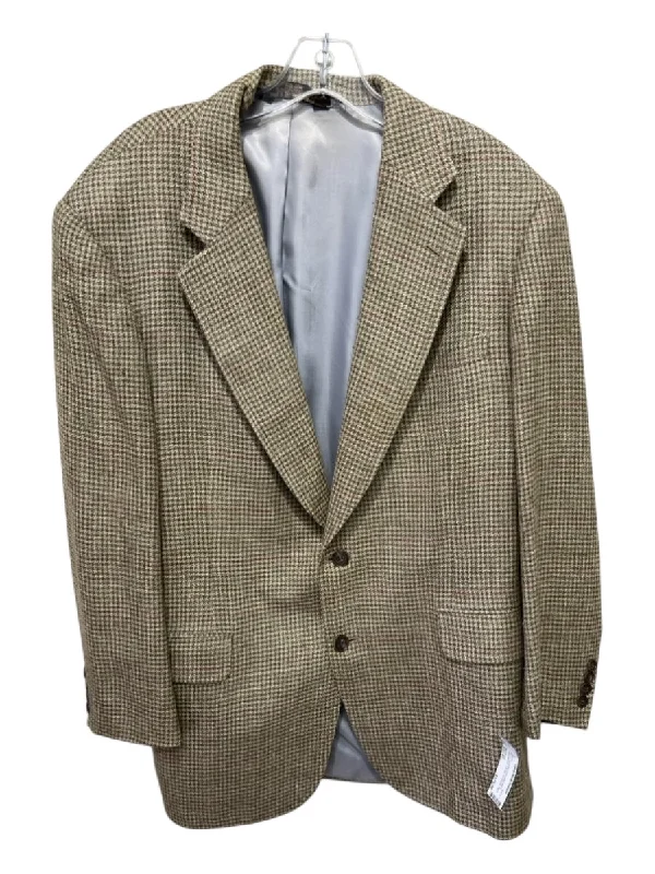 Paul Stuart AS IS Tan & Red Print Wool Blend Houndstooth 2 Button Men's Blazer Artistic Men's Hand