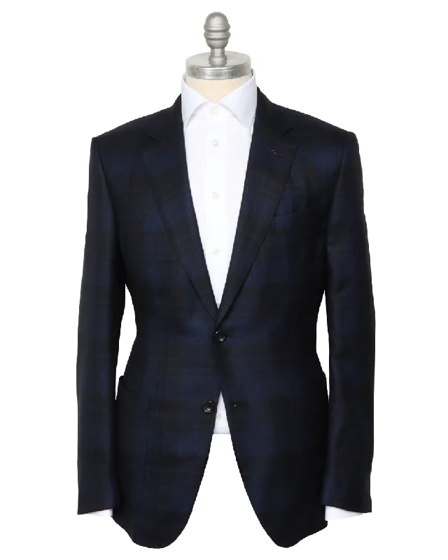 Black and Navy Plaid Sportcoat Hip Men's Urban