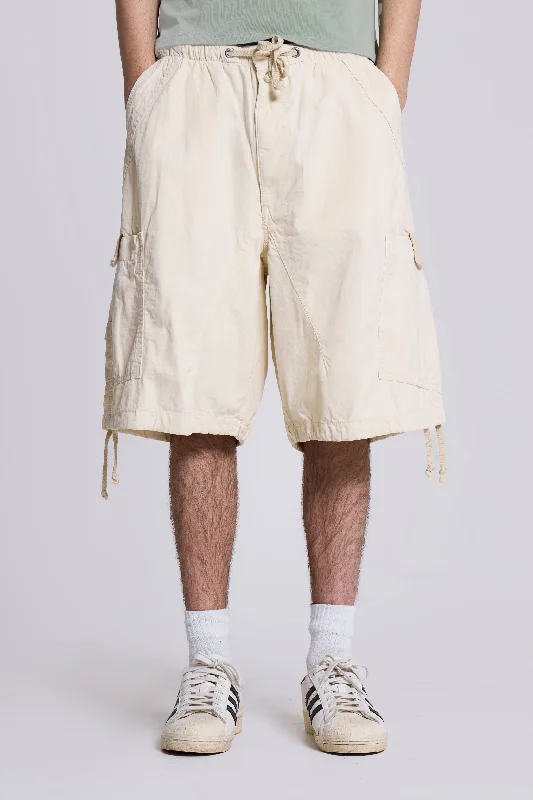 Ecru Parachute Cargo Shorts Artistic Men's Avant