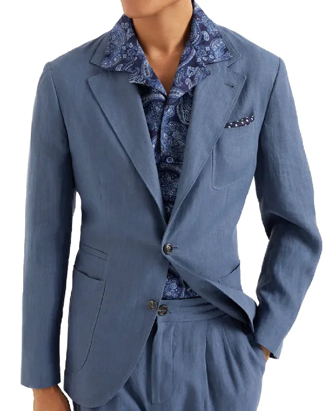 Ocean Blue Linen Sportcoat Polished Men's Silk