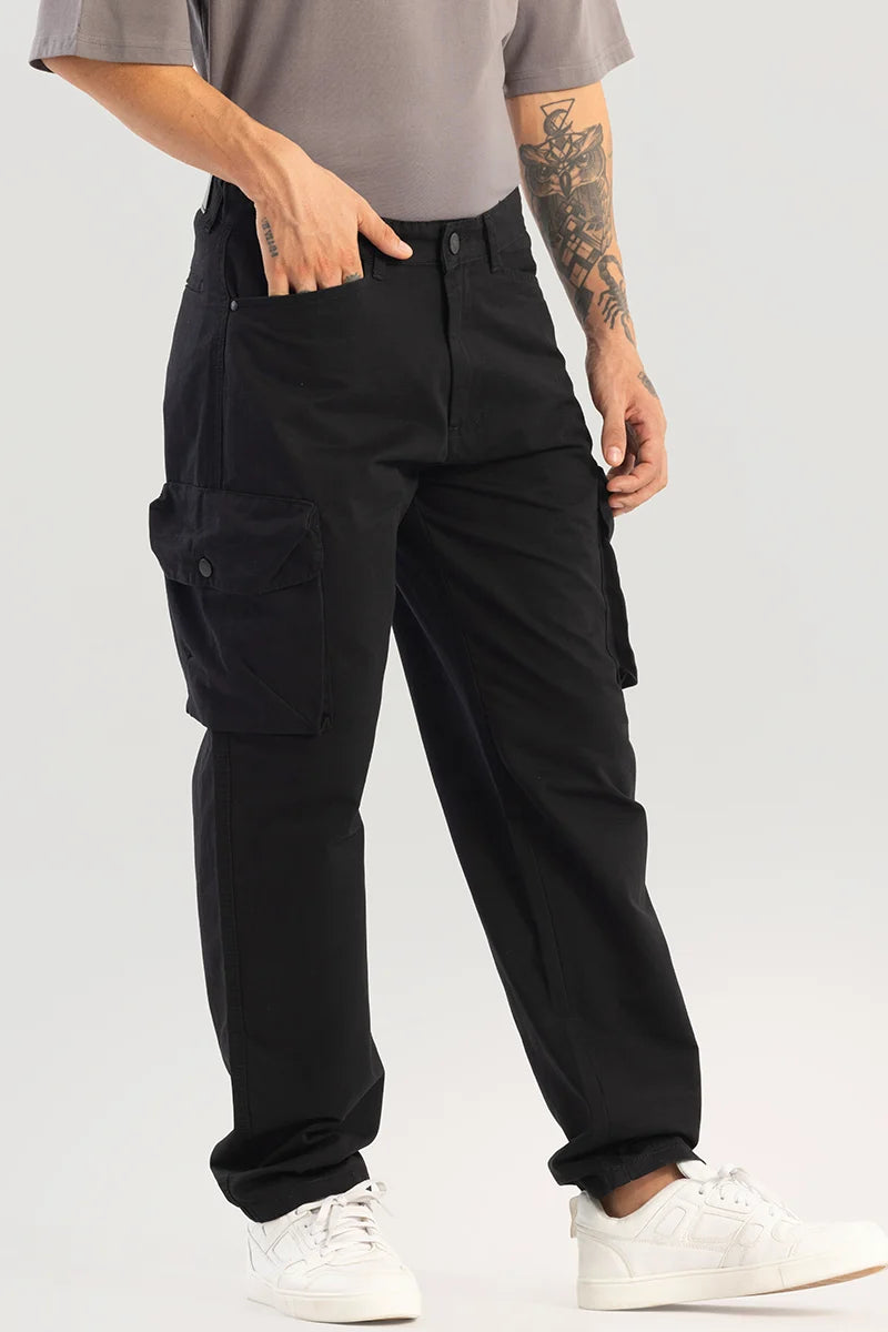 Zoe Black Loose Fit Cargo Pants Casual Men's Short