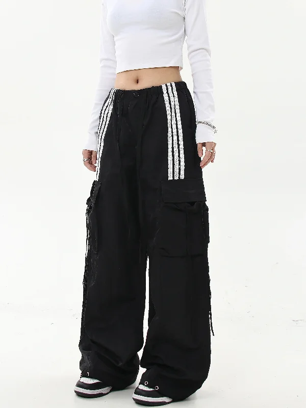 Three-Bar Contrast Drawstring Cargo Pants Adventure