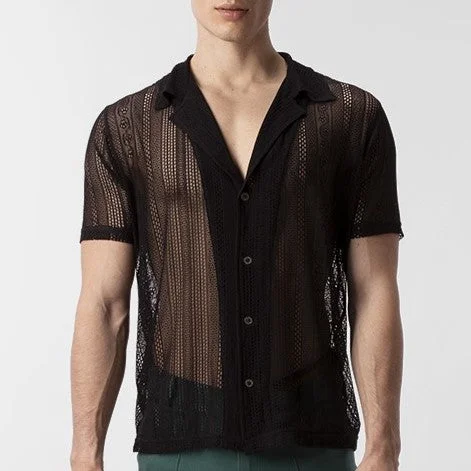 Barcode Berlin Dusan lace short-sleeve shirt black Hip Men's Retro