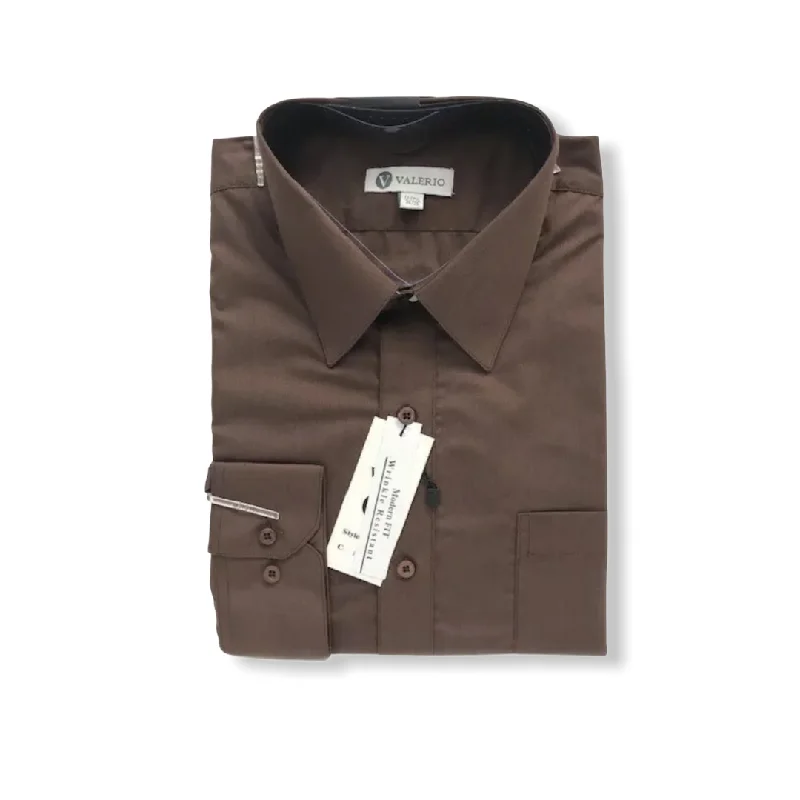 Valerio Brown Dress Shirt (NEW) Stylish Men's Tropical 