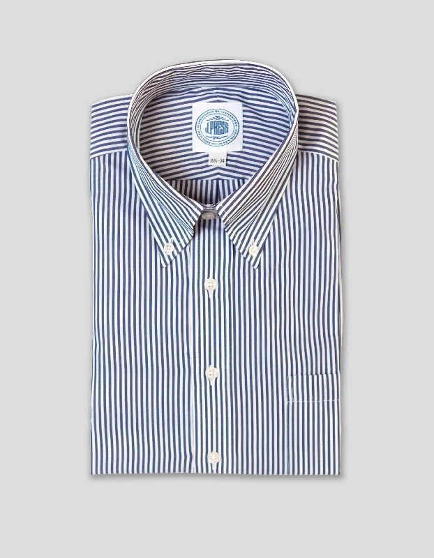 DARK BLUE BENGAL STRIPE BUTTON DOWN DRESS SHIRT Polished Men's Satin