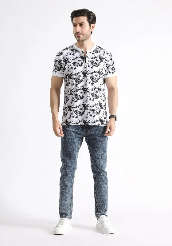 White Printed T-Shirt Earthy Men's Hemp