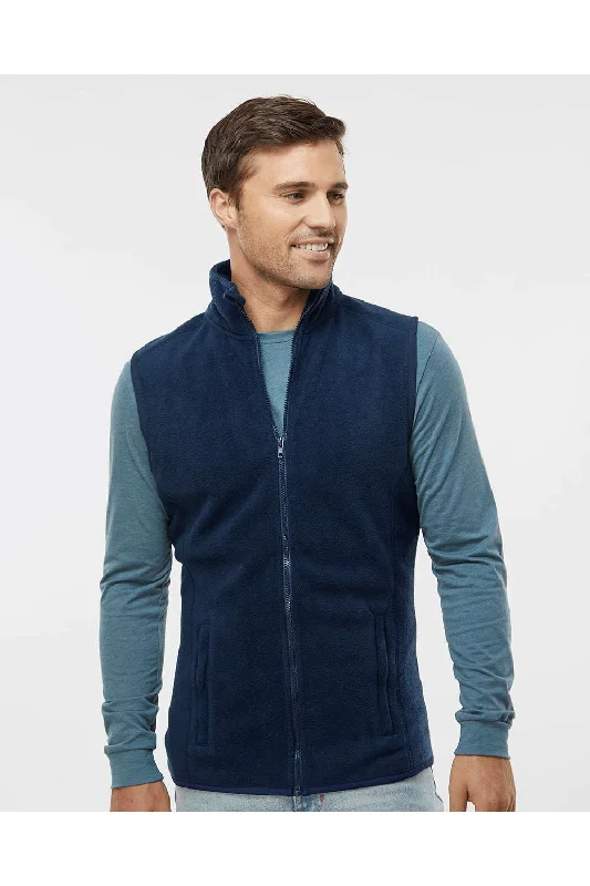 Burnside Mens Pill Resistant Polar Fleece Full Zip Vest - Navy Blue Sporty Men's Tennis