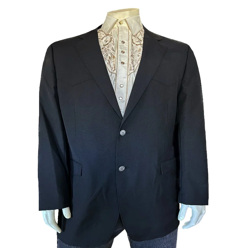 Men's Black Wool Blend Western Blazer Edgy Men's Punk