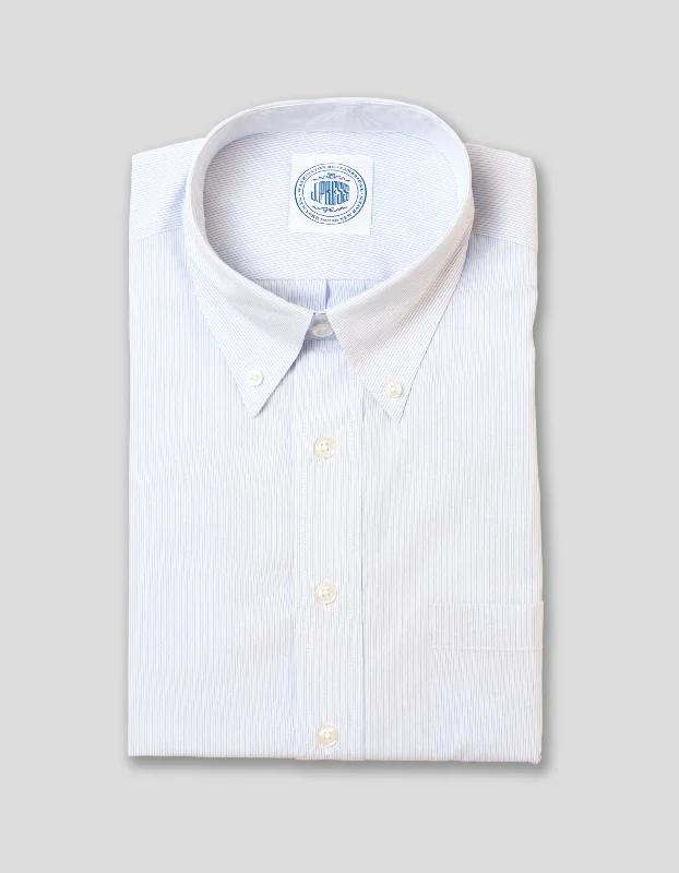 LIGHT BLUE PENCIL STRIPE DRESS SHIRT Casual Men's Loose