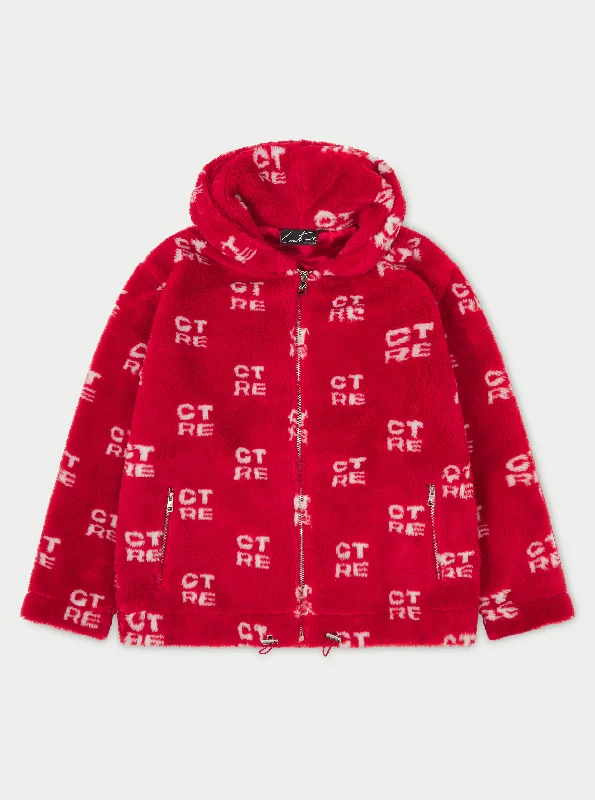 CTRE FUR LOGO OVERSIZED HOODED JACKET - RED Unique Men's Upcycled