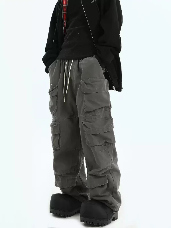 Multi-Pocket Drawstring Cargo Pants Traditional Men's Country