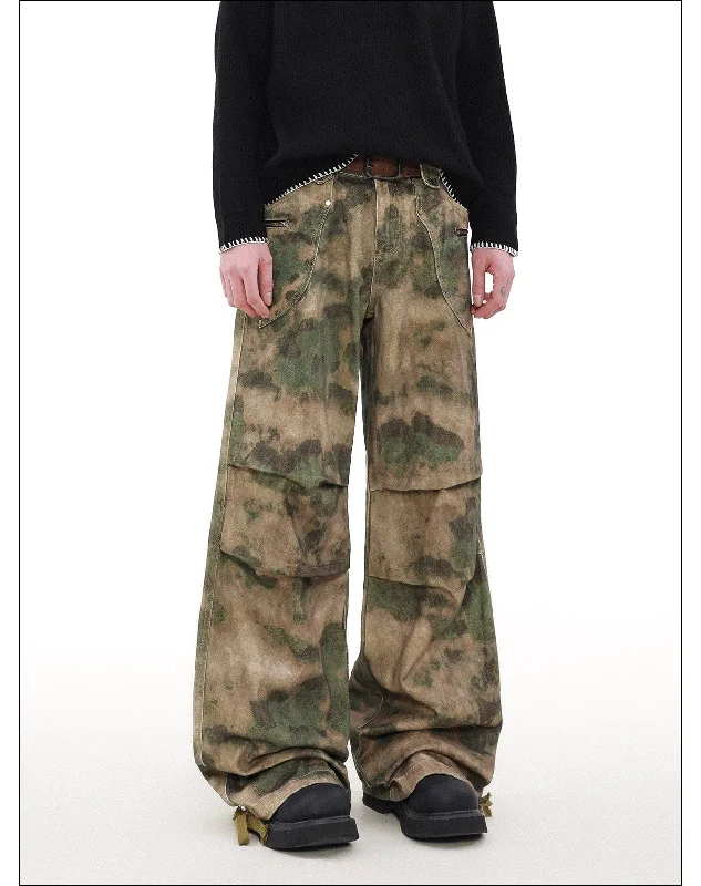 Tie-Dyed Pleats Cargo Pants Cozy Men's Sherpa