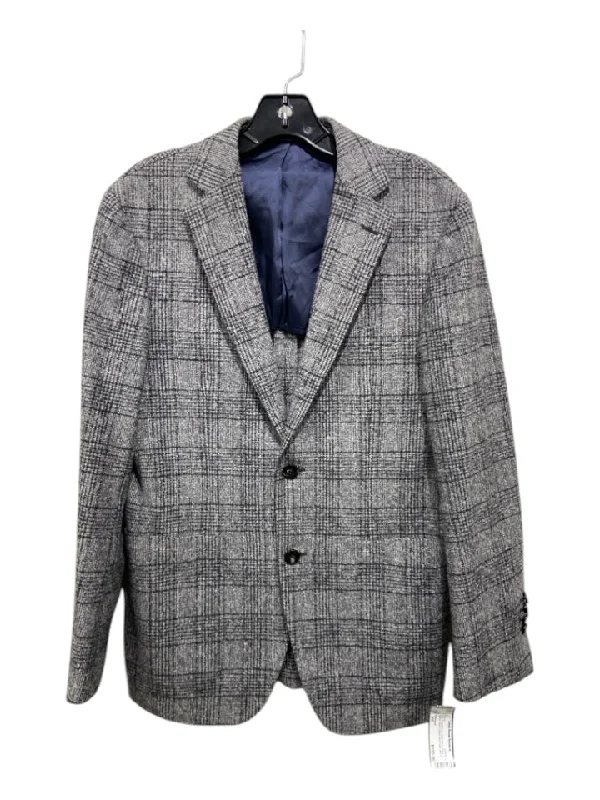 Suitsupply Gray & Dark Gray Wool Blend Plaid Patch Pocket Men's Blazer Cozy Men's Sherpa