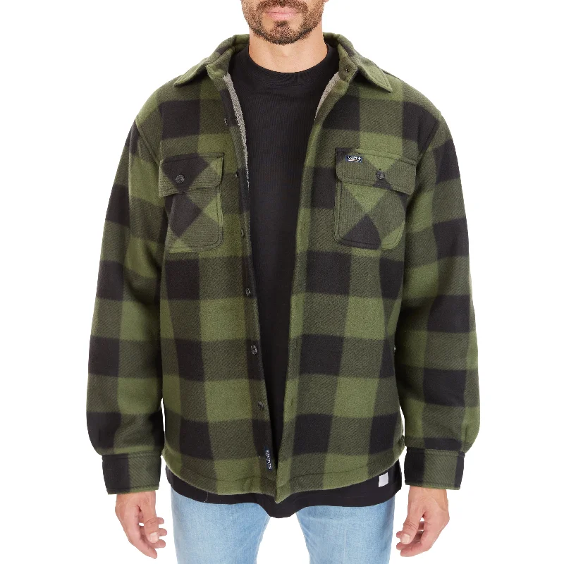 SHERPA-LINED PLAID FLEECE SHIRT JACKET Preppy Men's College