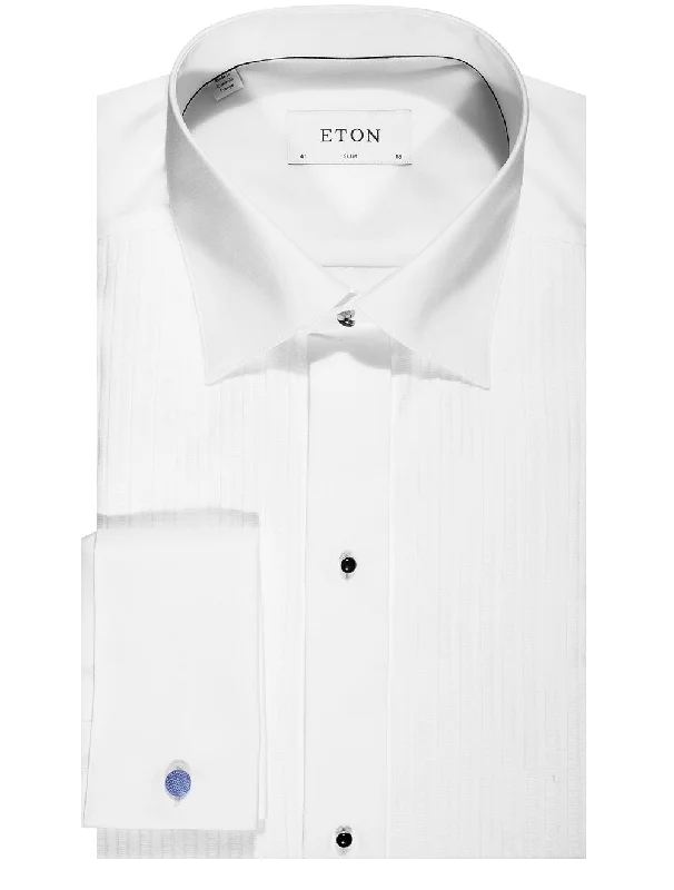 Slim Fit Pleated Dress Shirt White Masculine Men's Thick