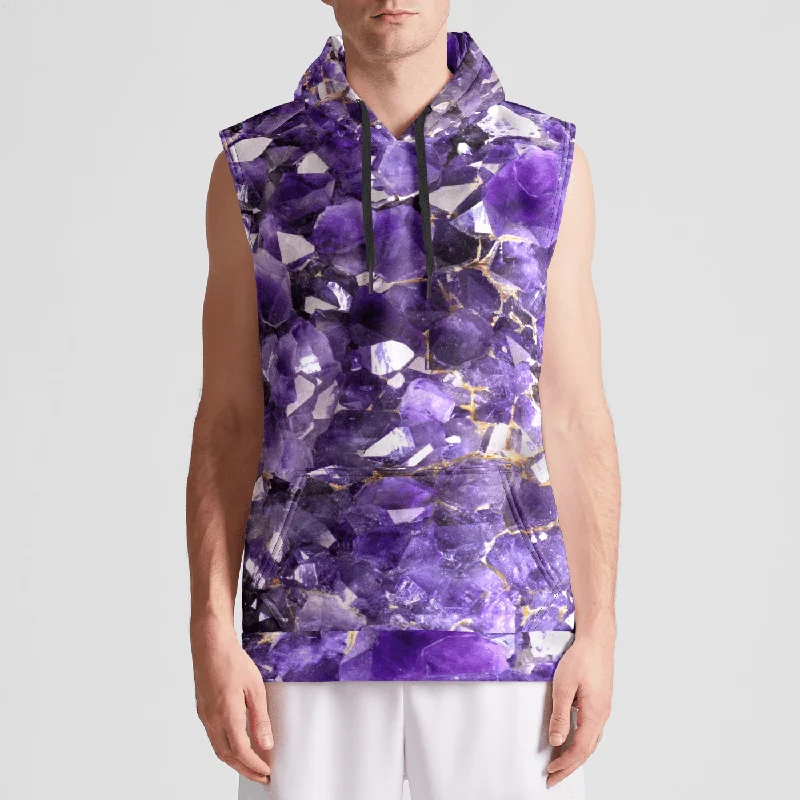 Amethyst Aura Mens Sleeveless Pullover Hoodie Trendy Men's Oversized