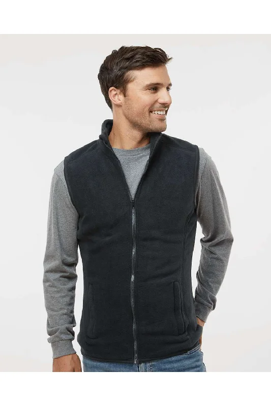 Burnside Mens Pill Resistant Polar Fleece Full Zip Vest - Black Modern Men's Geometric