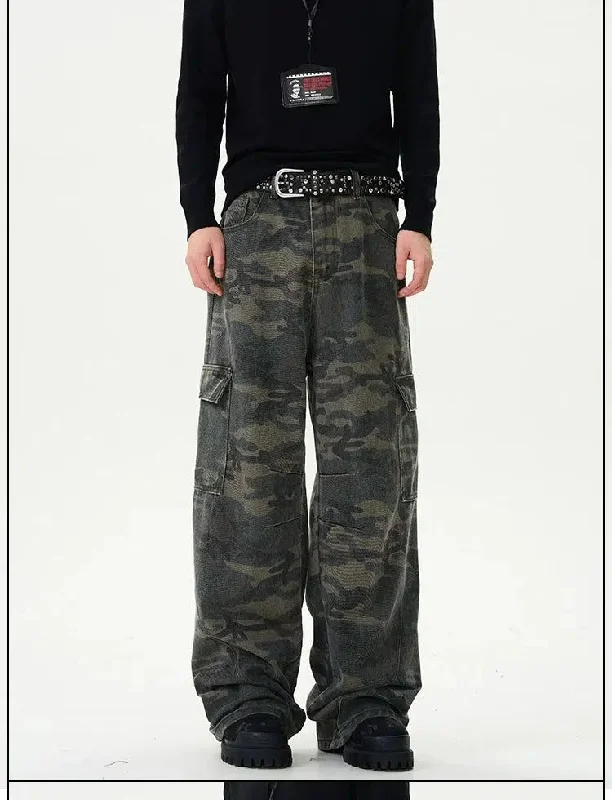 Faded Camo Straight Cargo Pants Sporty Men's Tennis