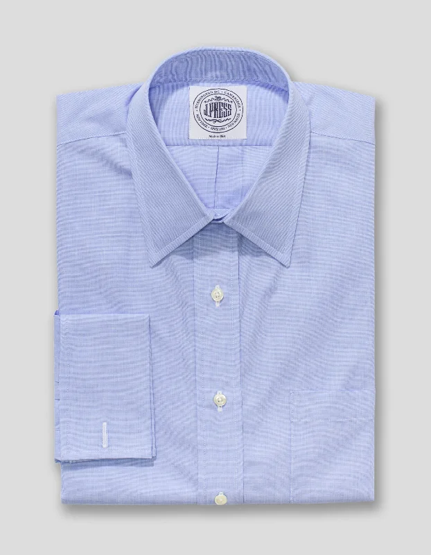 BLUE END-ON-END SHIRT WITH FRENCH CUFF DRESS SHIRT Traditional Men's Wool