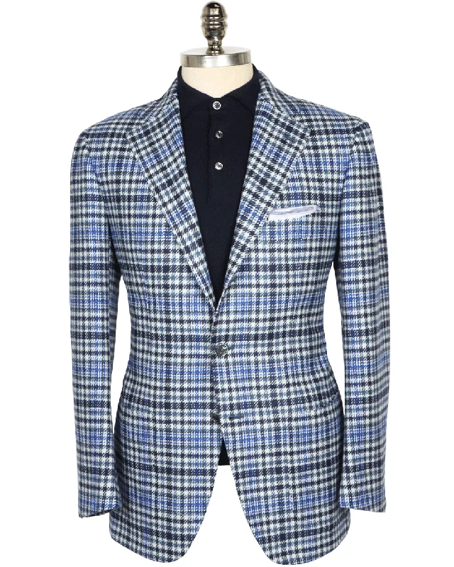 Blue Plaid Sportcoat Refined Men's Velvet