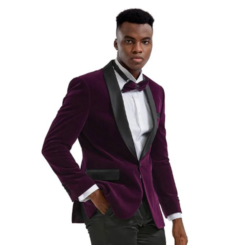 Purple Velvet Slim Fit Sport Coat Cool Men's Distressed