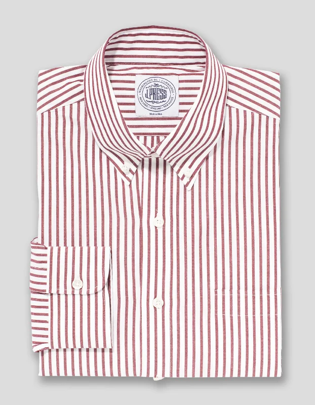 DARK RED WHITE BUTCHER STRIPE BROADCLOTH DRESS SHIRT Tailored