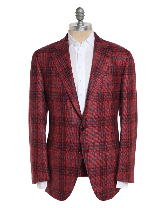 Red and Navy Cashmere Plaid Sportcoat Modern Men's Geometric