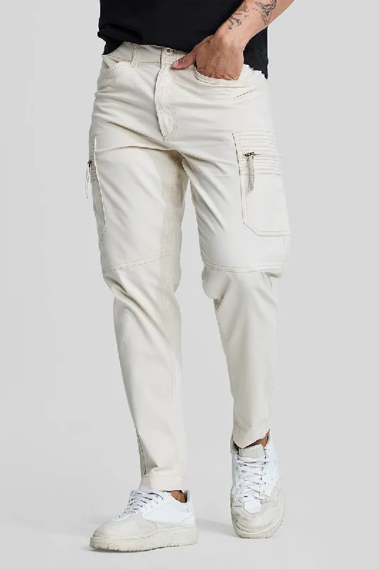 Off White Slim Fit Cargo Pants Cozy Men's Sherpa